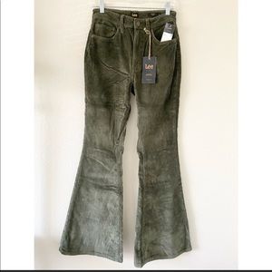 Lee Vintage Modern Olive Corduroy Wide Leg Bell Bottom Pants